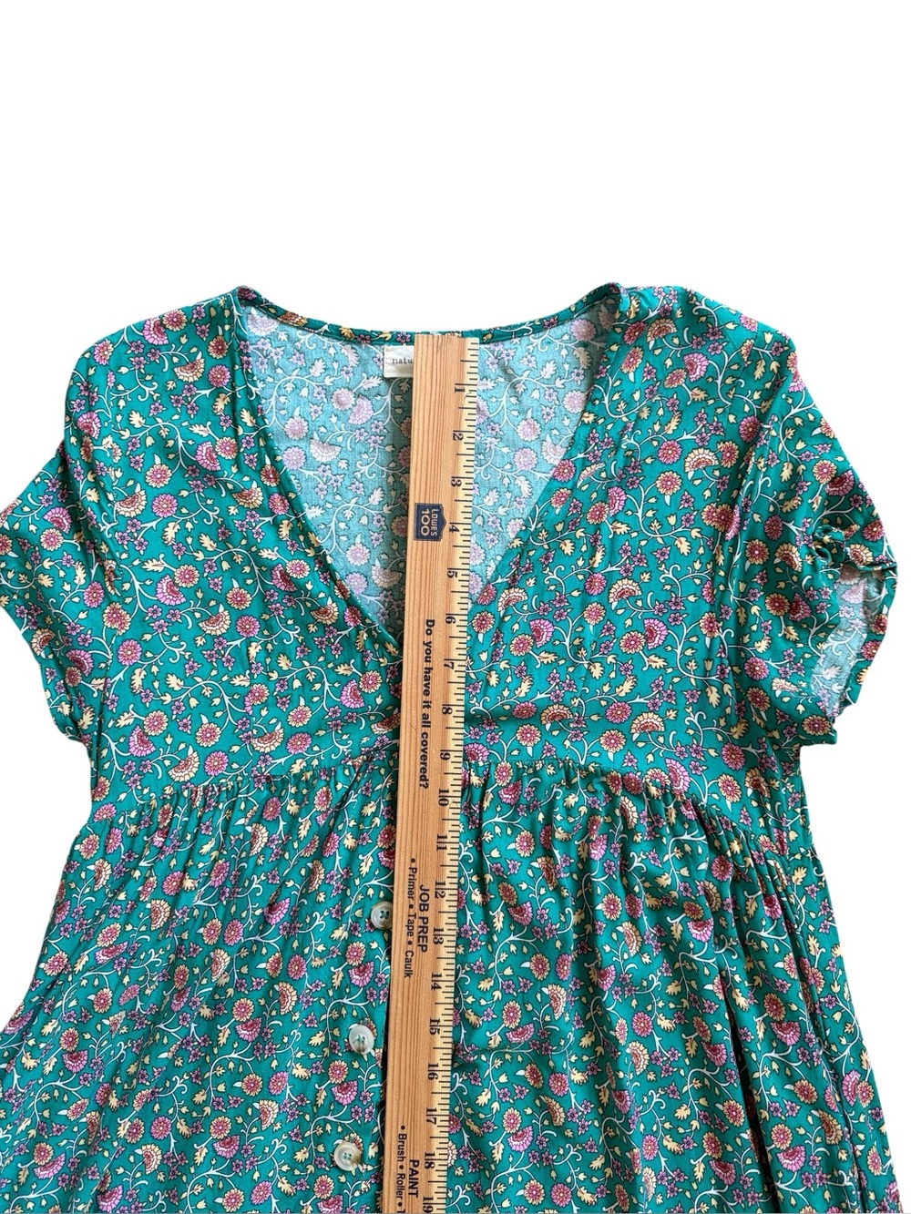 Natural Life Avery Midi Dress XS Teal Floral Boho Button Front Border Print NWOT - Picture 7 of 8